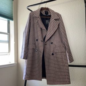 Pink checkered trench coat